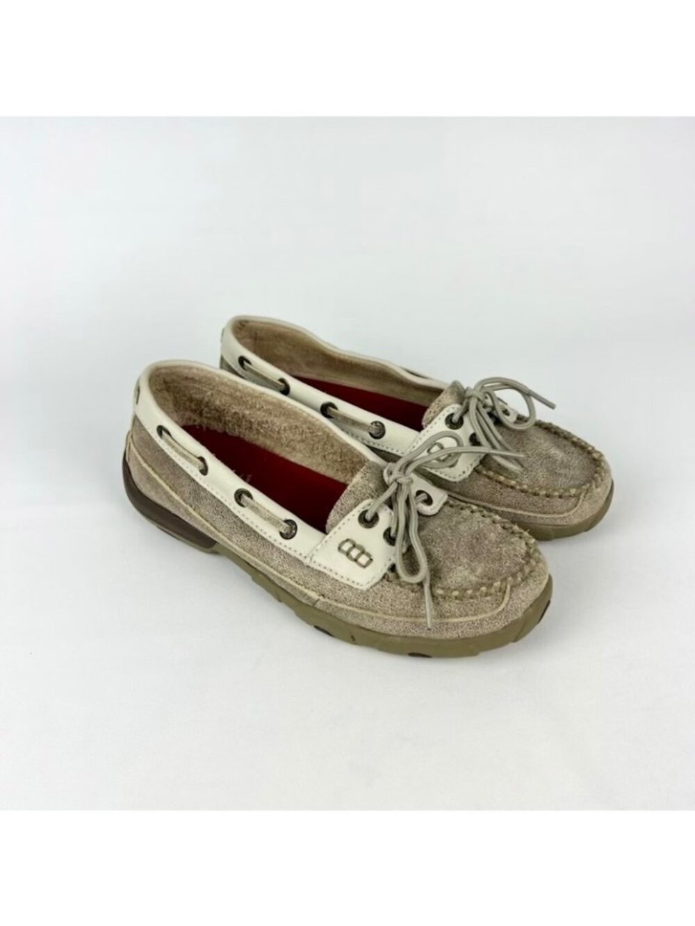 Twisted X Womens Leather Driving Moccasin Loafers Dusty Tan White Shoes size 5.5